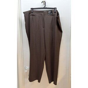 Avenue Stretch Women's Pants 47/29.5 Plus Size 26 Brown Flat Front Straight NWT